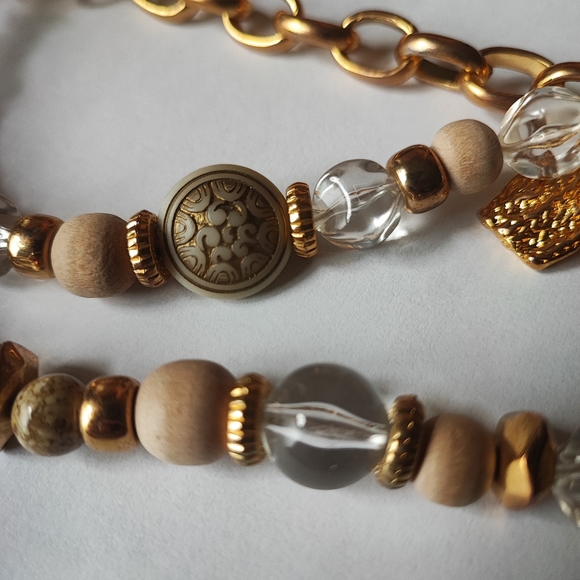 Limited Express Wood Acrylic Lucite Long EXP Gold Tone Dual Strand - Picture 8 of 16